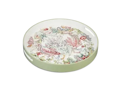 Dior Large Round Tray Lacquered Wood with Dior Cabinet de la Mer Motif "Multicolor"