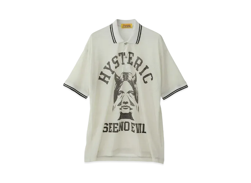 HYSTERIC GLAMOUR See No Evil Mesh Polo Shirt "White"