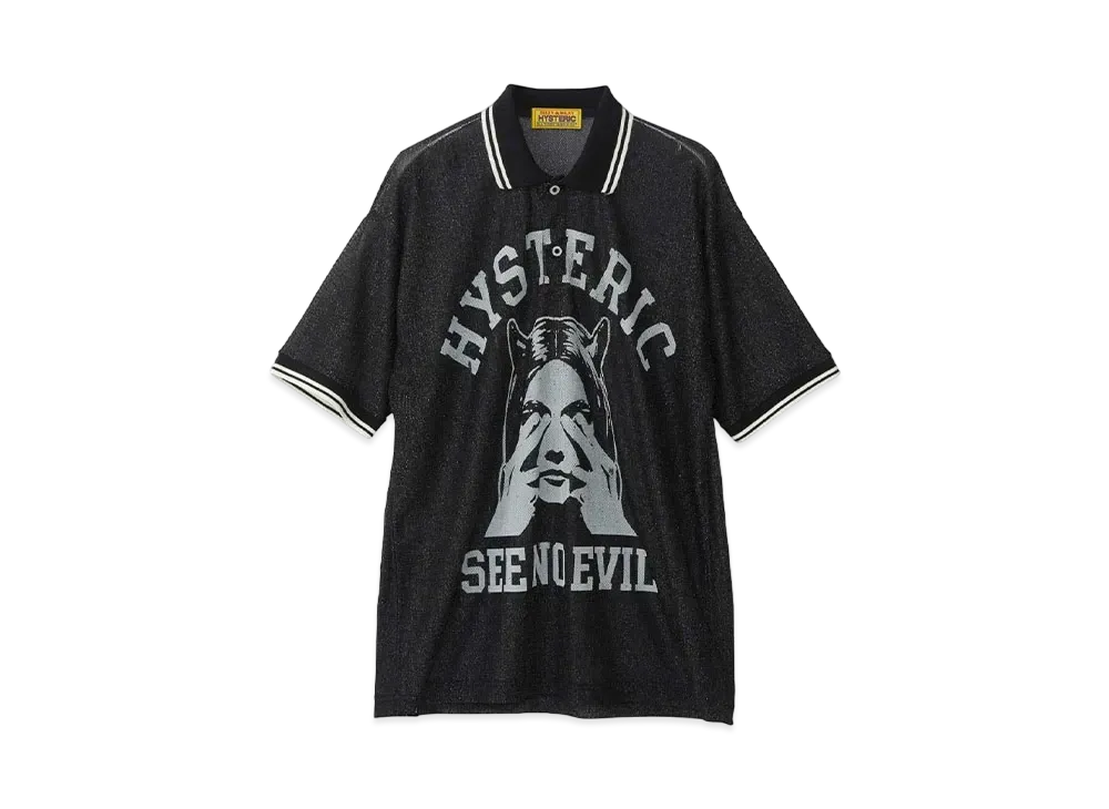 HYSTERIC GLAMOUR See No Evil Mesh Polo Shirt "Black"