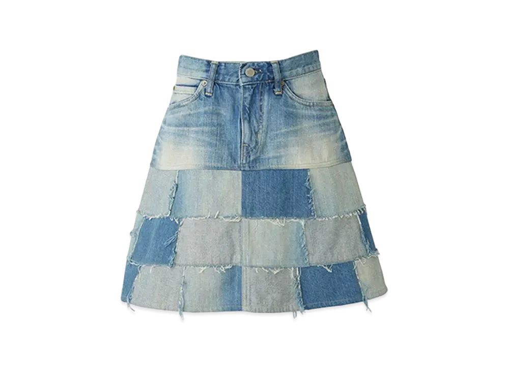 HYSTERIC GLAMOUR Patchwork Denim Skirt "Light Indigo Blue"
