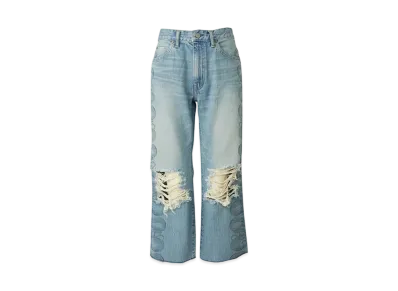 HYSTERIC GLAMOUR Snake Loop 8/10Th Length Distressed Denim Pants "Light Indigo Blue"