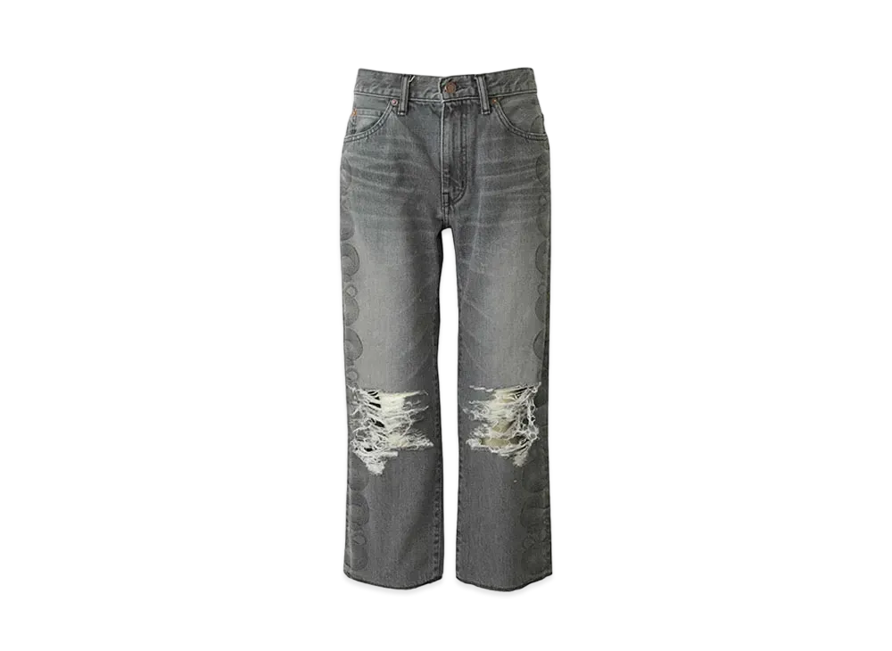 HYSTERIC GLAMOUR Snake Loop 8/10th Length Distressed Denim Pants "Black"