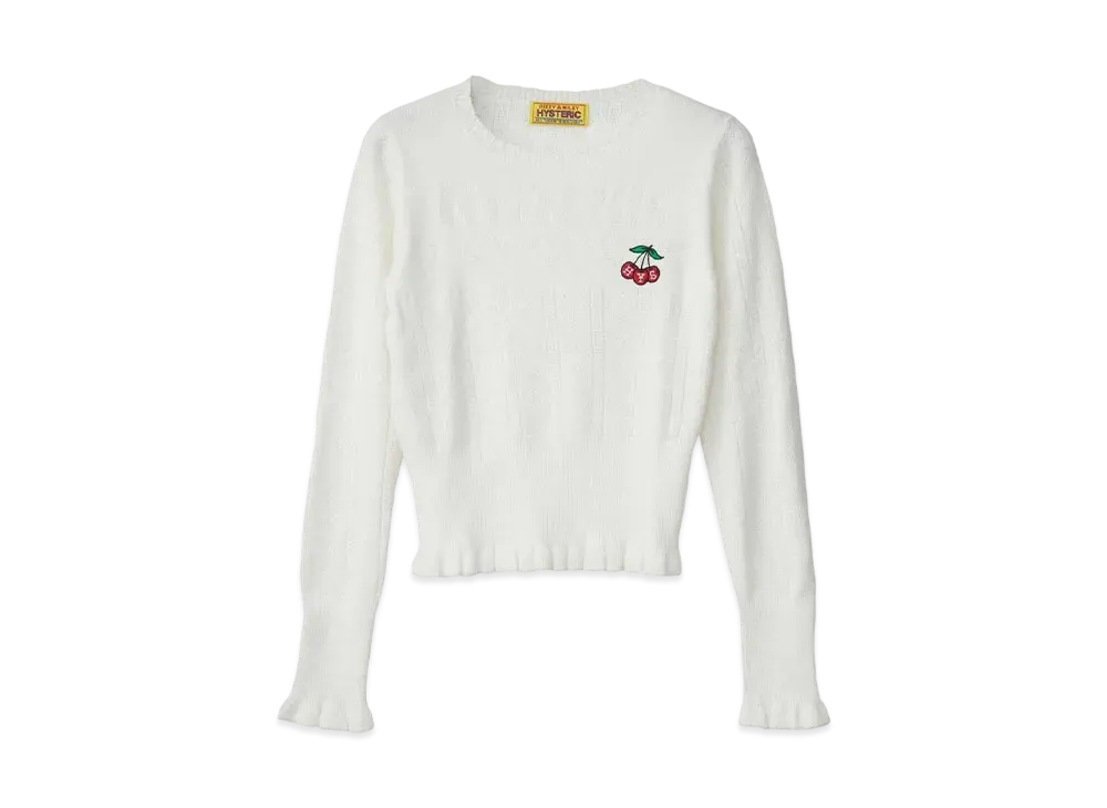 HYSTERIC GLAMOUR Triple Cherry Embroidery Short Length Pullover "White"