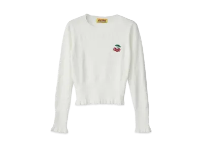 HYSTERIC GLAMOUR Triple Cherry Embroidery Short Length Pullover "White"