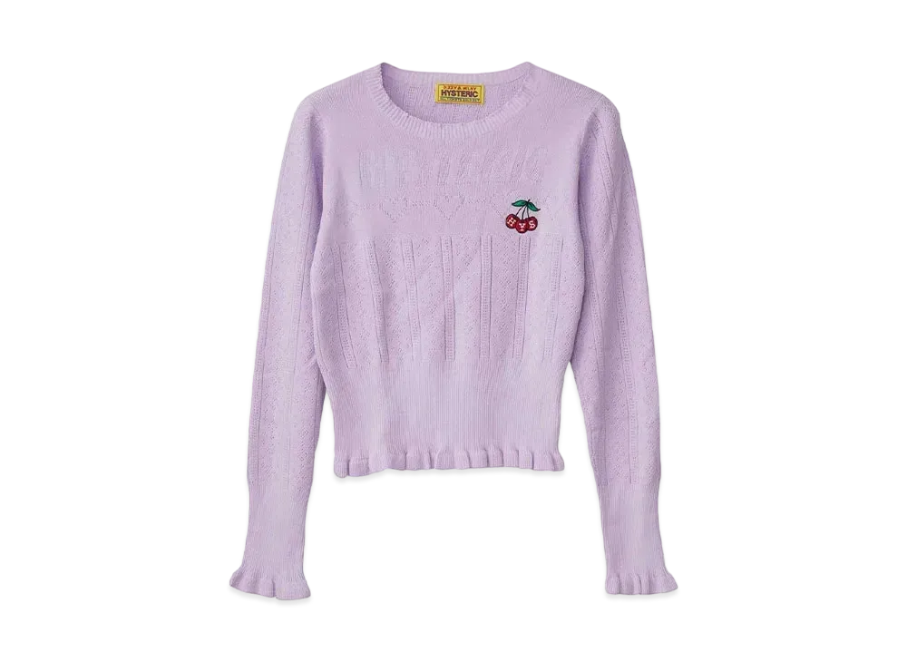 HYSTERIC GLAMOUR Triple Cherry Embroidery Short Length Pullover "Purple"