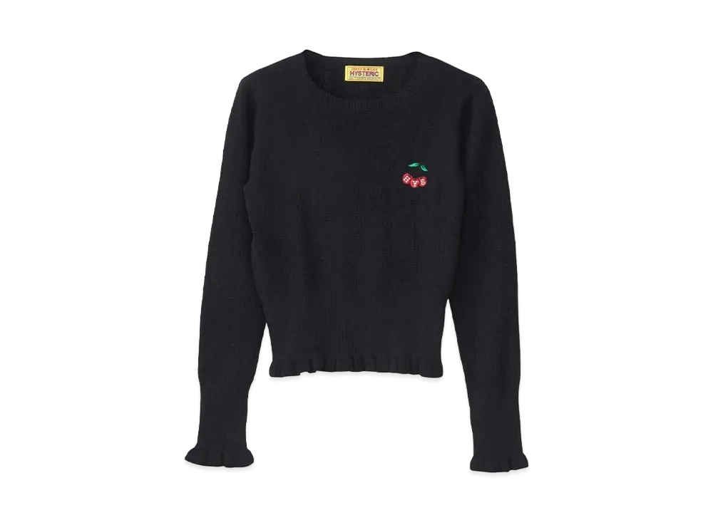 HYSTERIC GLAMOUR Triple Cherry Embroidery Short Length Pullover "Black"