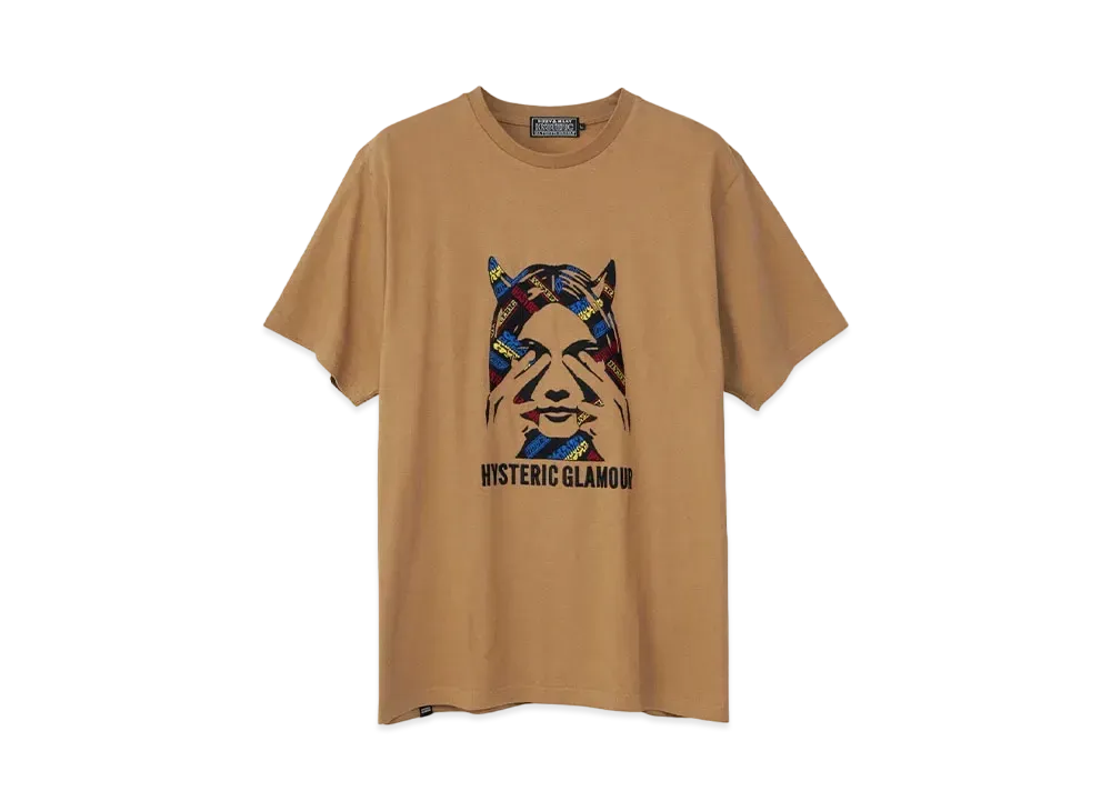 HYSTERIC GLAMOUR See No Evil Embroidery T-Shirt "Beige"