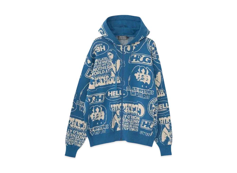 HYSTERIC GLAMOUR Super Hys Pattern Jacquard Hoodie "Blue"