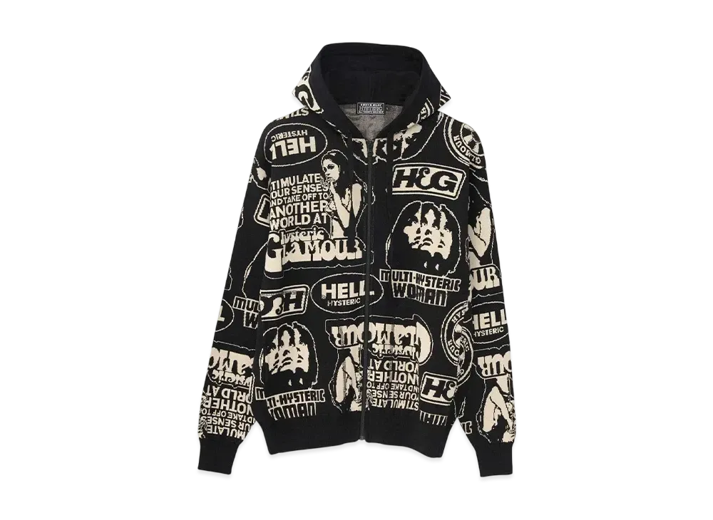 HYSTERIC GLAMOUR Super Hys Pattern Jacquard Hoodie "Black"