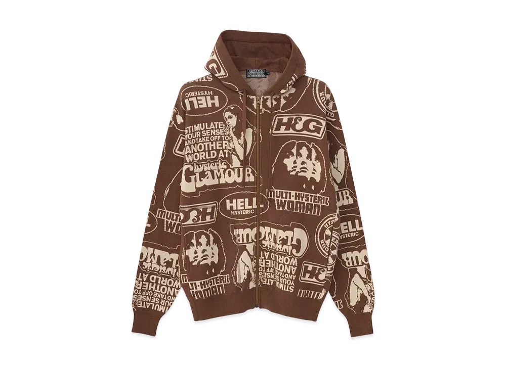 HYSTERIC GLAMOUR Super Hys Pattern Jacquard Hoodie "Brown"