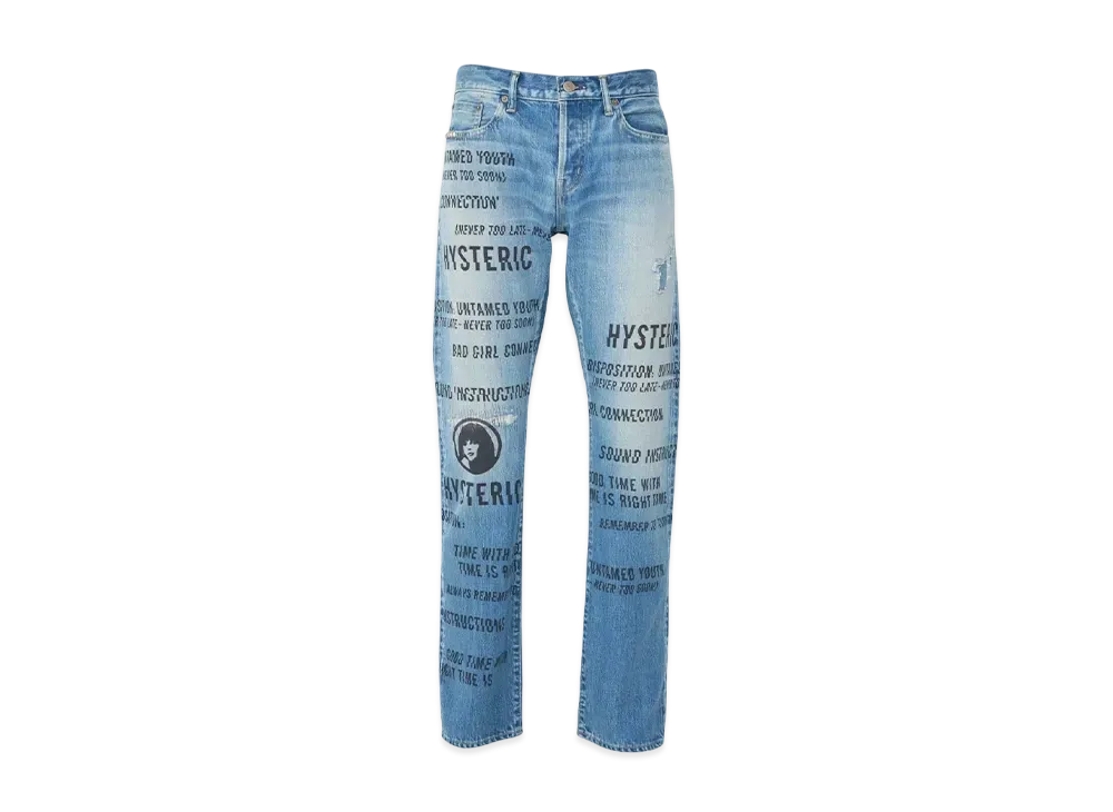 HYSTERIC GLAMOUR Slash Type Logo Slim Straight Denim Pants "Blue"