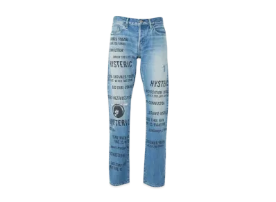 HYSTERIC GLAMOUR Slash Type Logo Slim Straight Denim Pants "Blue"