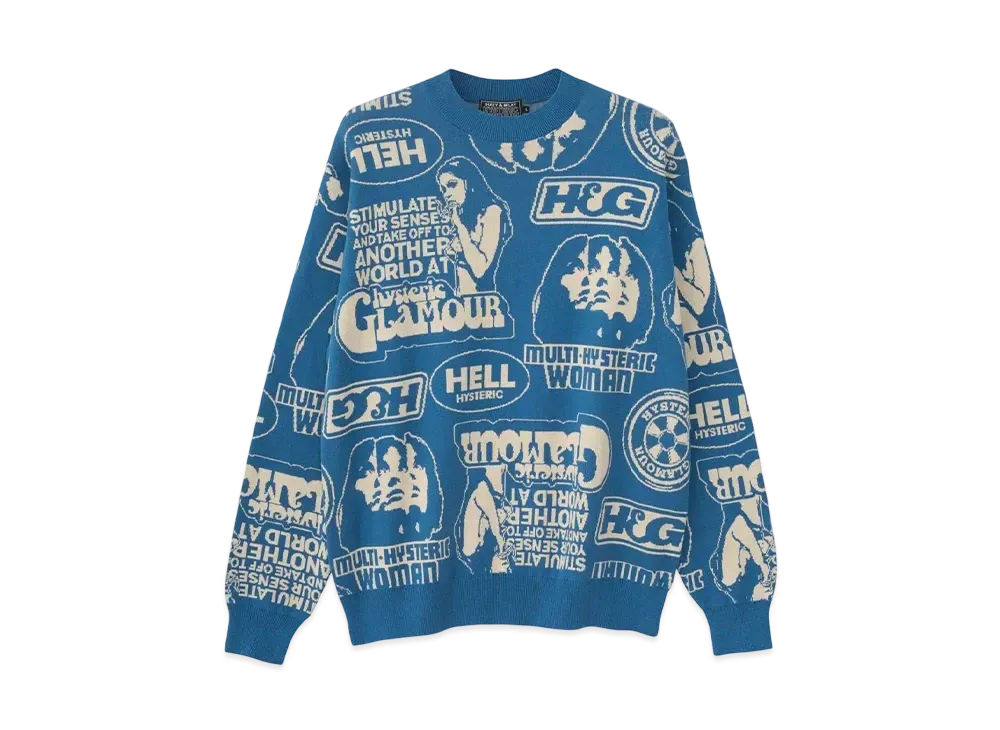 HYSTERIC GLAMOUR Super Hys Pattern Jacquard Sweater "Blue"