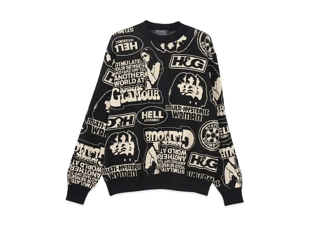 HYSTERIC GLAMOUR Super Hys Pattern Jacquard Sweater "Black"