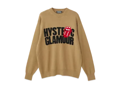 HYSTERIC GLAMOUR x THE ROLLING STONES Logo/Tongue Woven Sweater "Beige"
