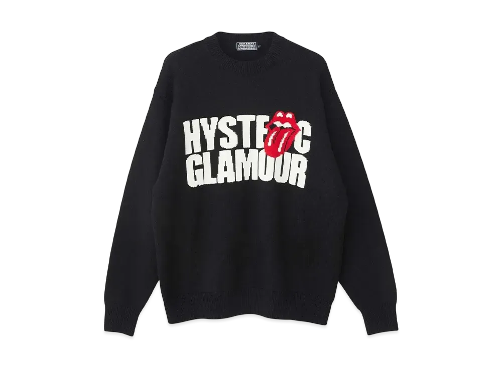 HYSTERIC GLAMOUR x THE ROLLING STONES Logo/Tongue Woven Sweater "Black"
