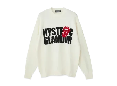 HYSTERIC GLAMOUR x THE ROLLING STONES Logo/Tongue Woven Sweater "White"