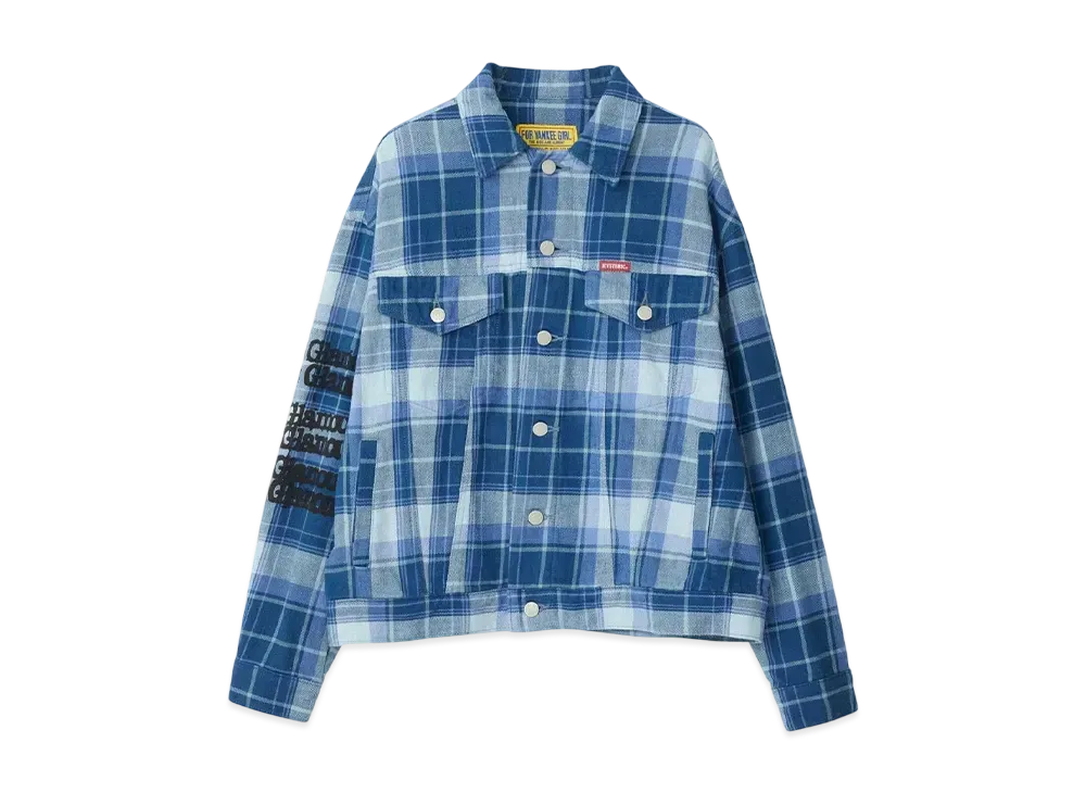 HYSTERIC GLAMOUR Type Logo Check Trucker Jacket "Blue"