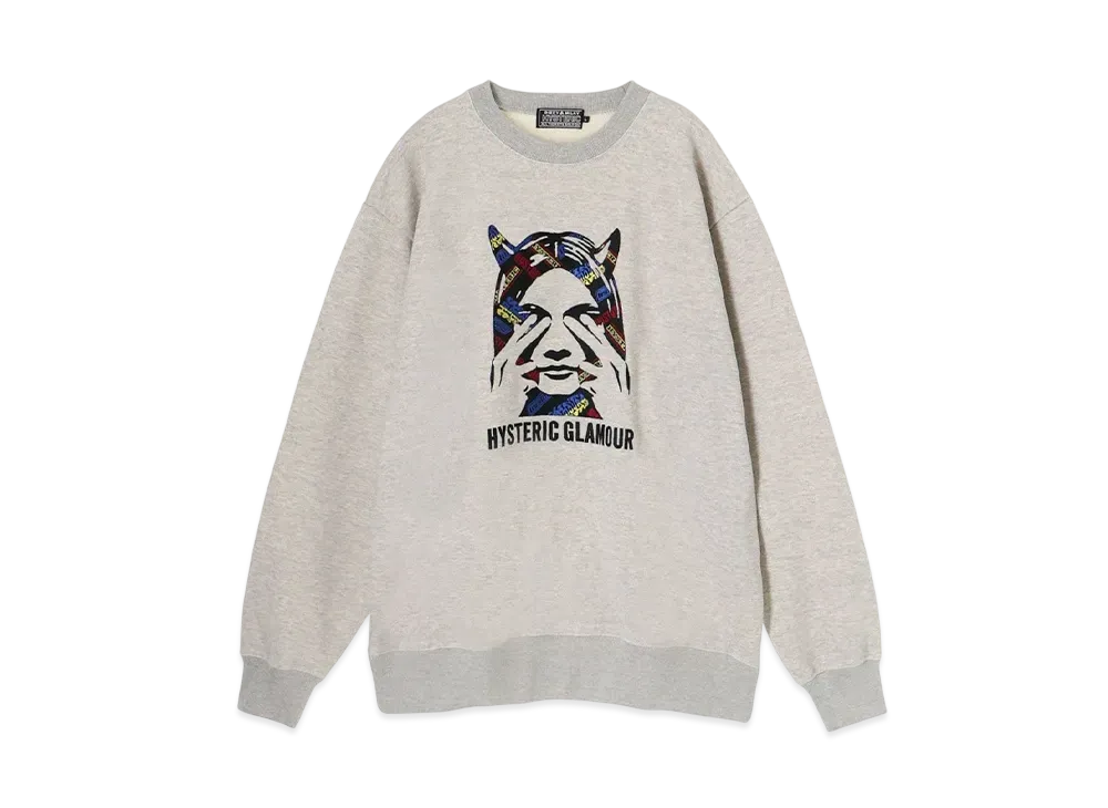 ヒステリックグラマー シーノーイービル 刺繍 スウェットシャツ "トップグレー"