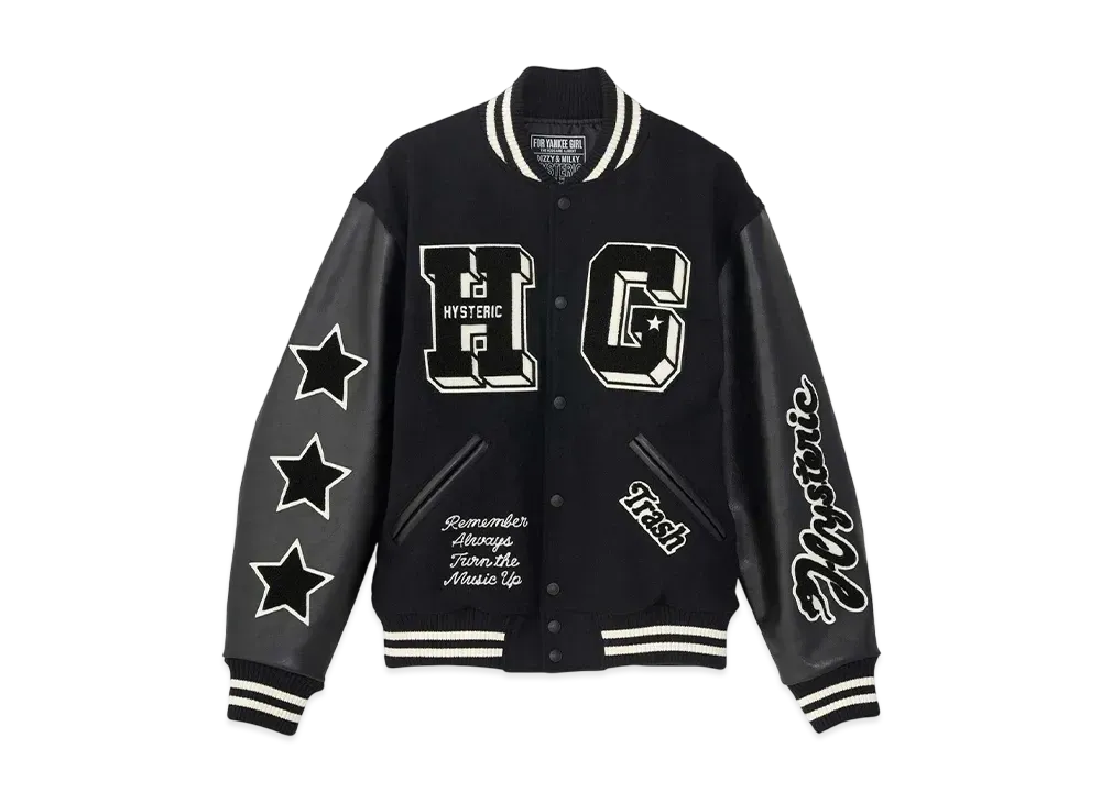 HYSTERIC GLAMOUR Turn The Music Up Embroidery Stadium Jacket "Black"
