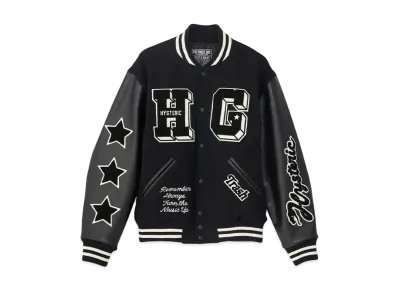 HYSTERIC GLAMOUR Turn The Music Up Embroidery Stadium Jacket "Black"