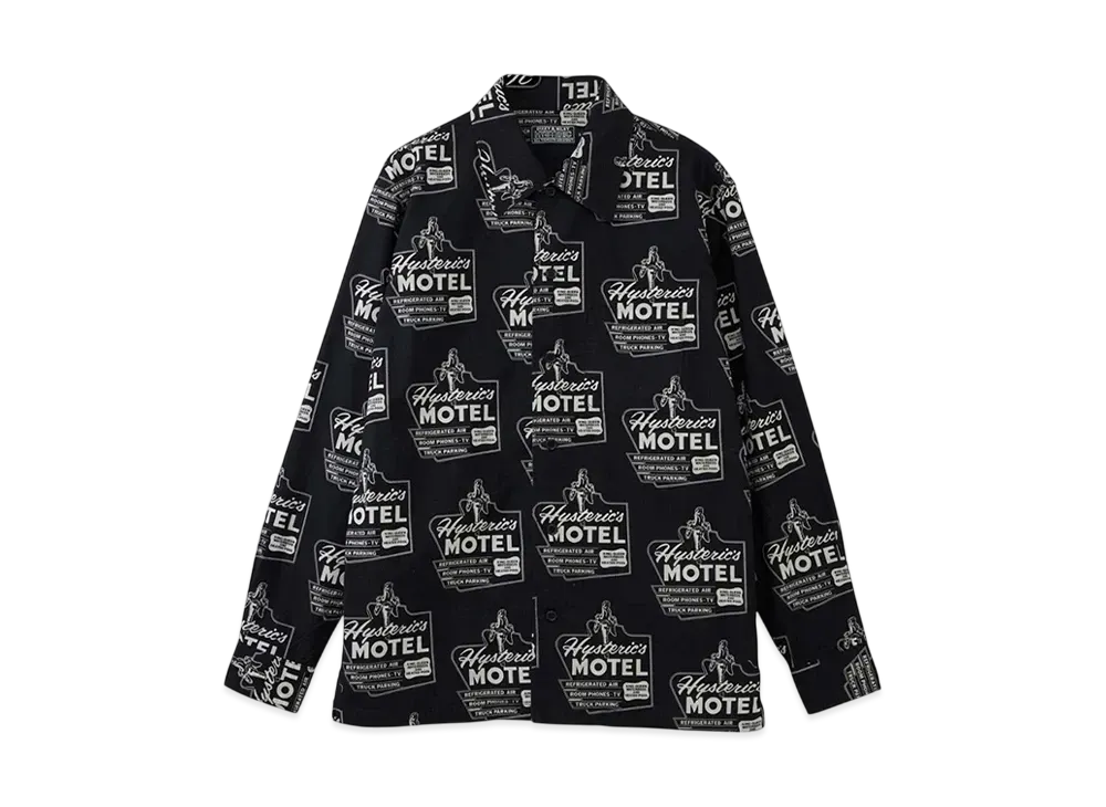 HYSTERIC GLAMOUR Hysteric Motel Pattern Flat Collar Shirt "Black"