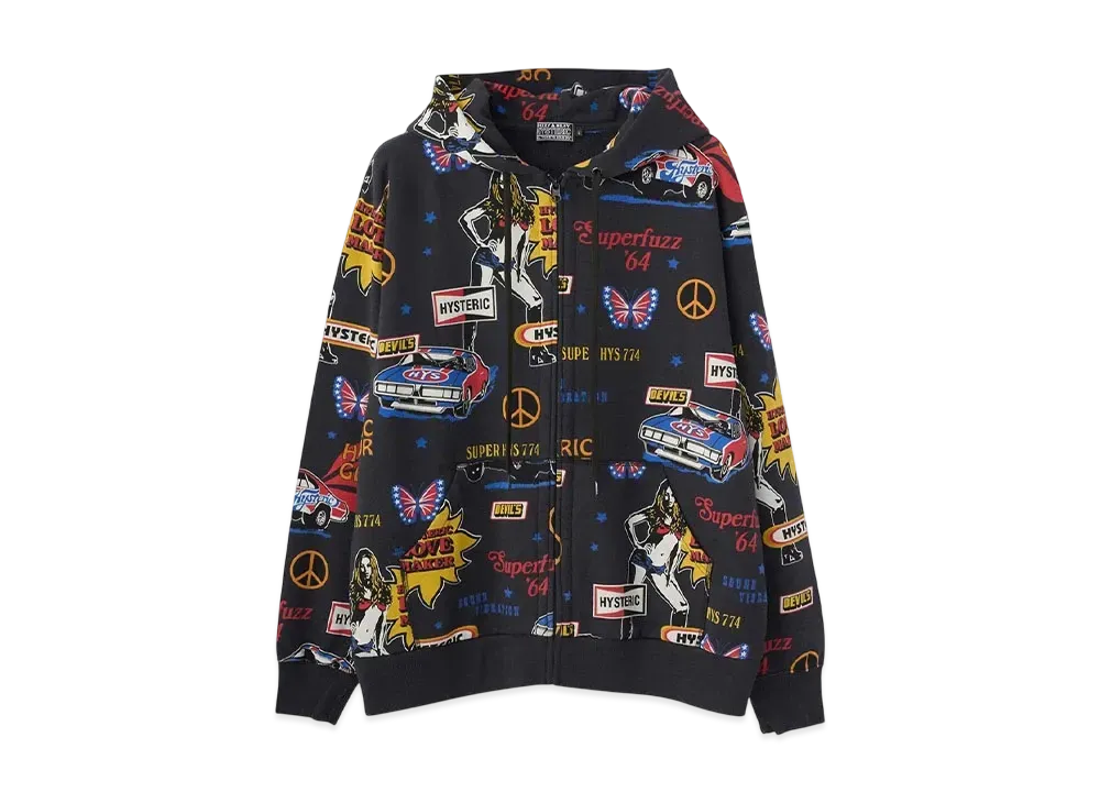 HYSTERIC GLAMOUR Love Maker Pattern Hoodie "Black"