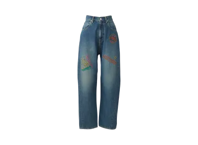 HYSTERIC GLAMOUR Hand-Stitched Embroidery Tapered Denim Pants "Light Indigo Blue"
