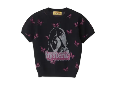 HYSTERIC GLAMOUR Butterfly Woman Head Pattern Short Length Pullover "Black"