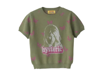 HYSTERIC GLAMOUR Butterfly Woman Head Pattern Short Length Pullover "Khaki"