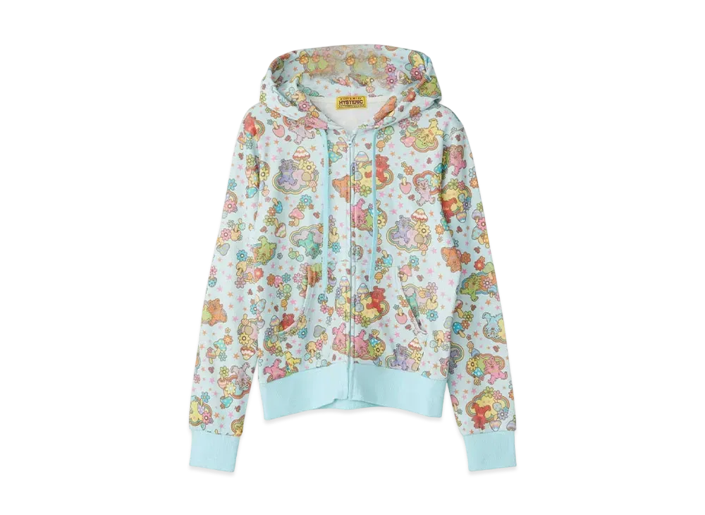 HYSTERIC GLAMOUR Fire Bear Dream Pattern Short Hoodie "Blue"