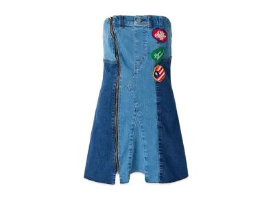 HYSTERIC GLAMOUR 70's Affair Emblem Scratch Denim Dress "Light Indigo Blue"
