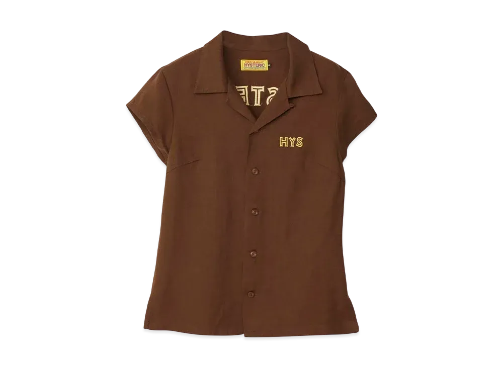 HYSTERIC GLAMOUR Spook Show Embroidery Bowling Shirt "Brown"
