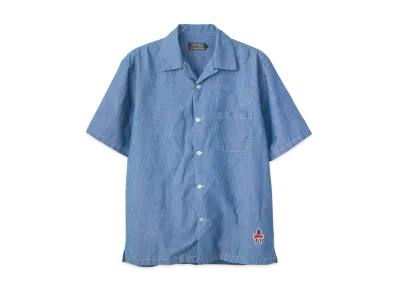 HYSTERIC GLAMOUR Vixen Girl Emblem Open Collar Shirt "Light Indigo Blue"