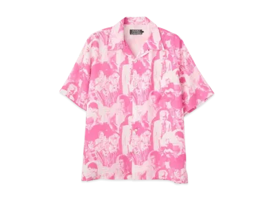 HYSTERIC GLAMOUR Dennis Morris/Bolloks Anarchy Mix Pattern Open Collar Shirt "Pink"