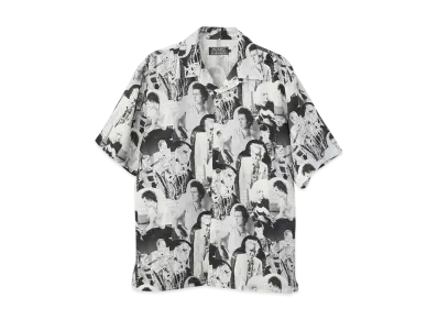 HYSTERIC GLAMOUR Dennis Morris/Bolloks Anarchy Mix Pattern Open Collar Shirt "Black"