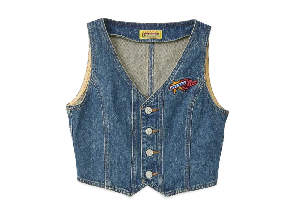 HYSTERIC GLAMOUR Hysteric Rollers Embroidery Denim Vest "Light Indigo Blue"