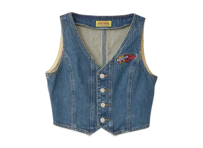 HYSTERIC GLAMOUR Hysteric Rollers Embroidery Denim Vest "Light Indigo Blue"
