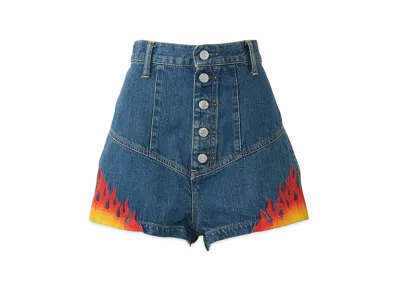 HYSTERIC GLAMOUR Fire Pattern Embroidery High-Rise Denim Shorts "Light Indigo Blue"