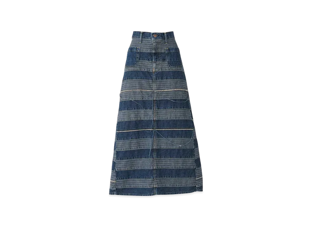 HYSTERIC GLAMOUR Scratch Long Denim Skirt "Light Indigo Blue"