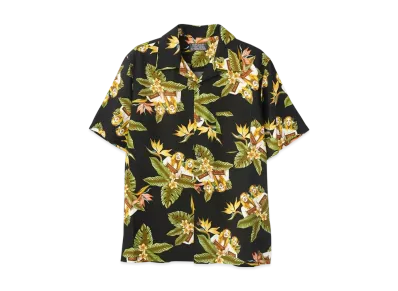 HYSTERIC GLAMOUR Tropic Channel Pattern Open Collar Shirt "Red"