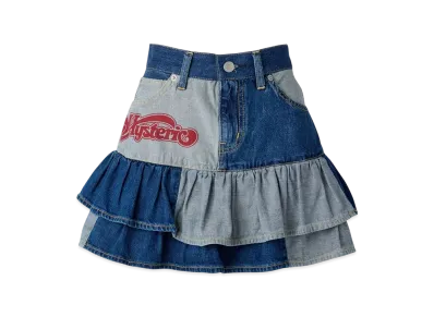 HYSTERIC GLAMOUR Rolling Heart Scratched Frill Skirt "Light Indigo Blue"