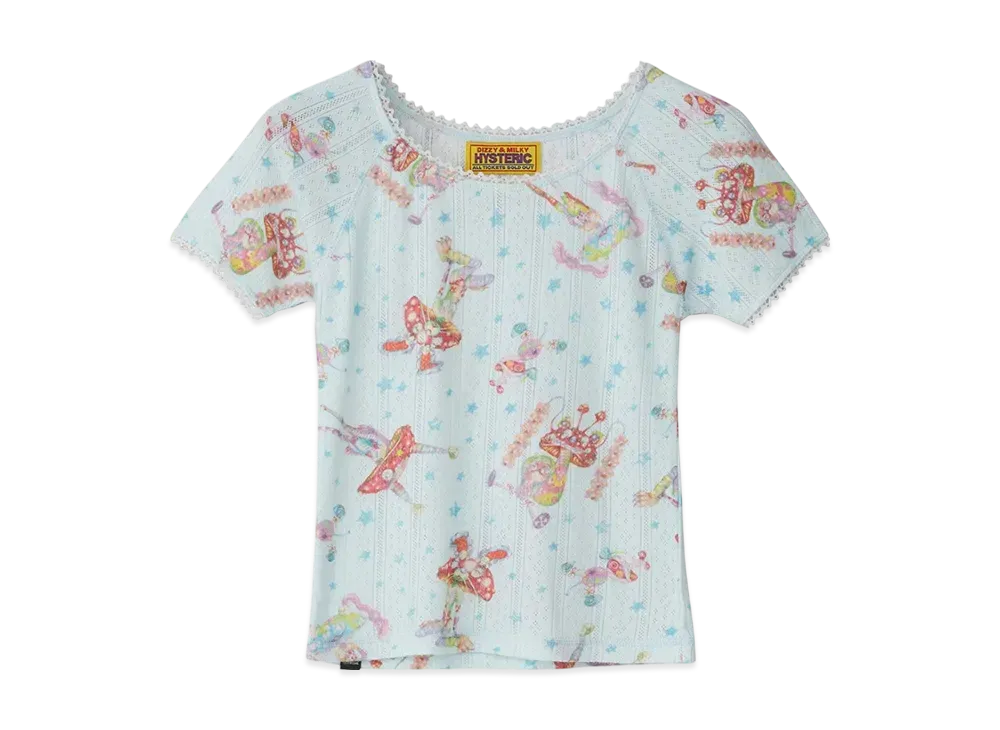 HYSTERIC GLAMOUR Emma/Mushroom Punk Band Pattern Chibi T-Shirt "Blue"