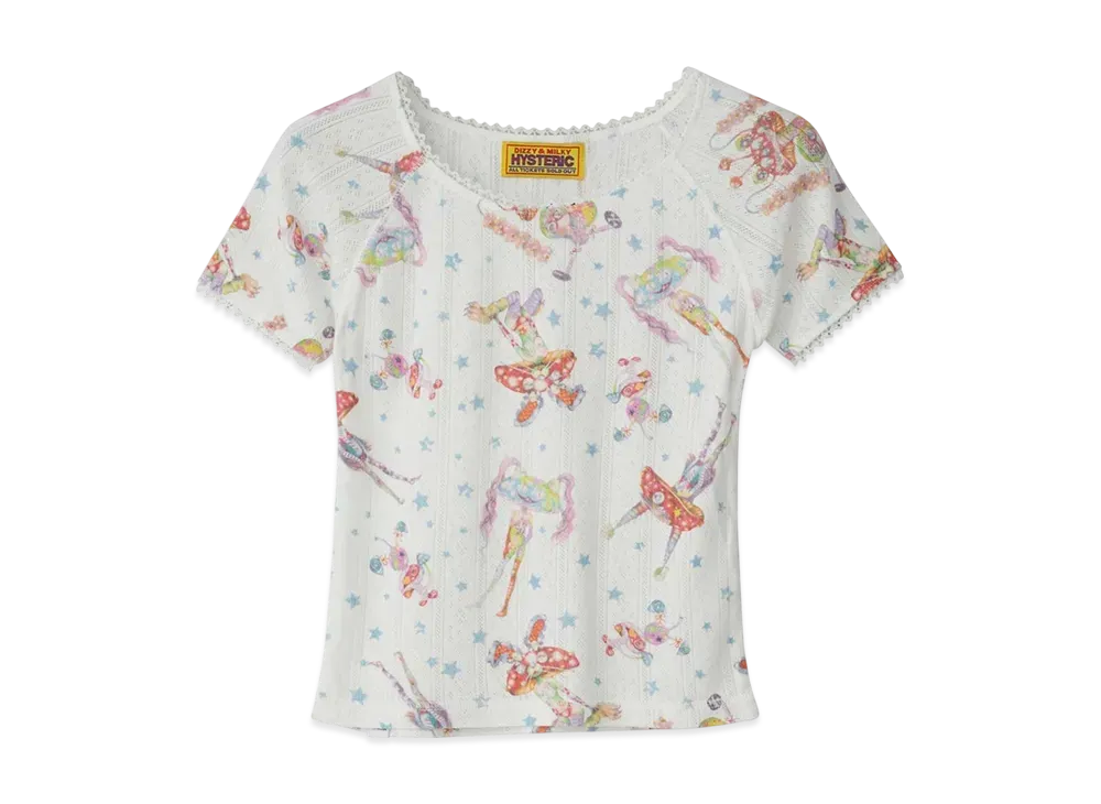 HYSTERIC GLAMOUR Emma/Mushroom Punk Band Pattern Chibi T-Shirt "White"