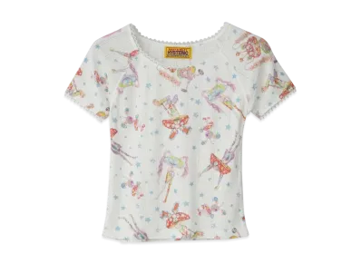 HYSTERIC GLAMOUR Emma/Mushroom Punk Band Pattern Chibi T-Shirt "White"