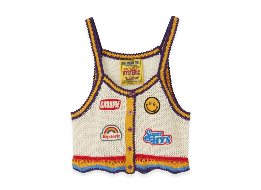 HYSTERIC GLAMOUR Scratch Patch Hand Knitted Camisole "White"