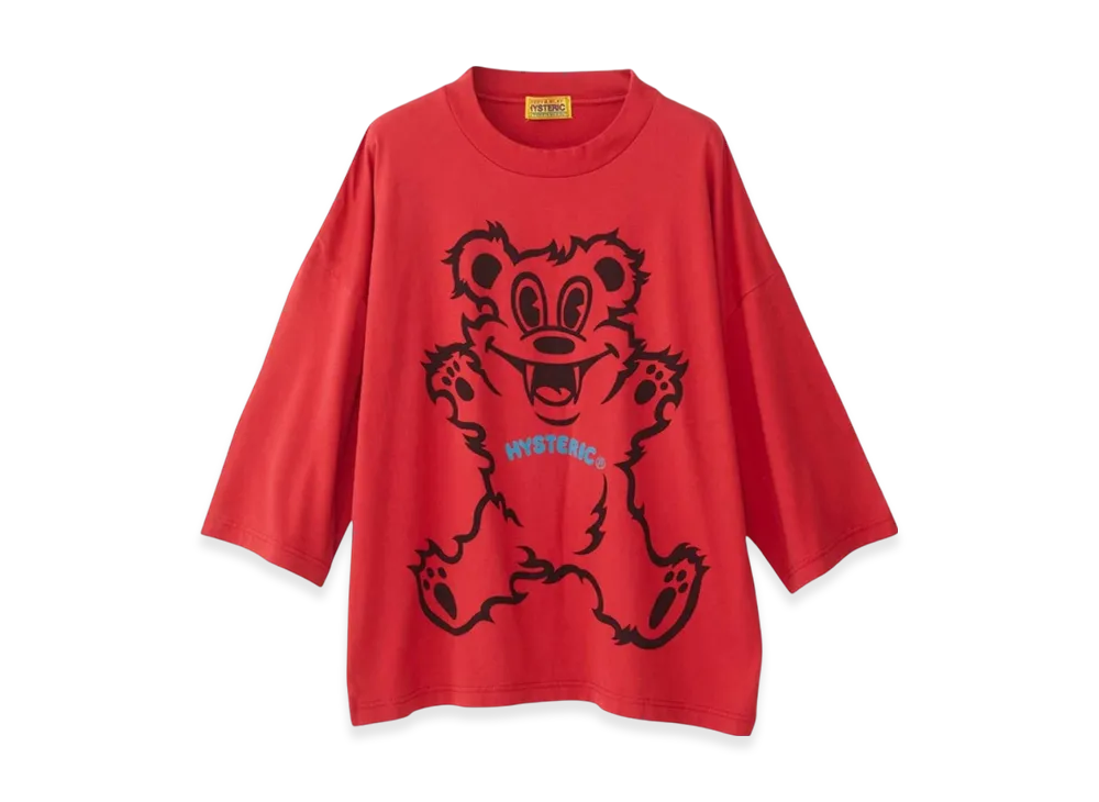 HYSTERIC GLAMOUR Fire Bear Oversized 8/10 Sleeve T-Shirt "Red"
