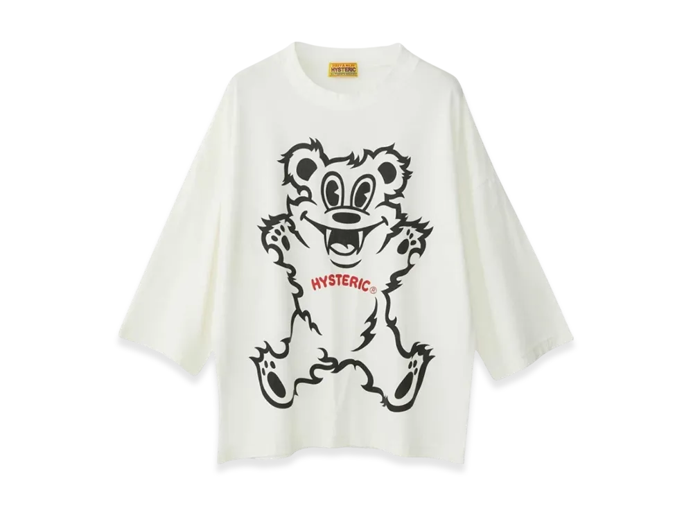 HYSTERIC GLAMOUR Fire Bear Oversized 8/10 Sleeve T-Shirt "White"