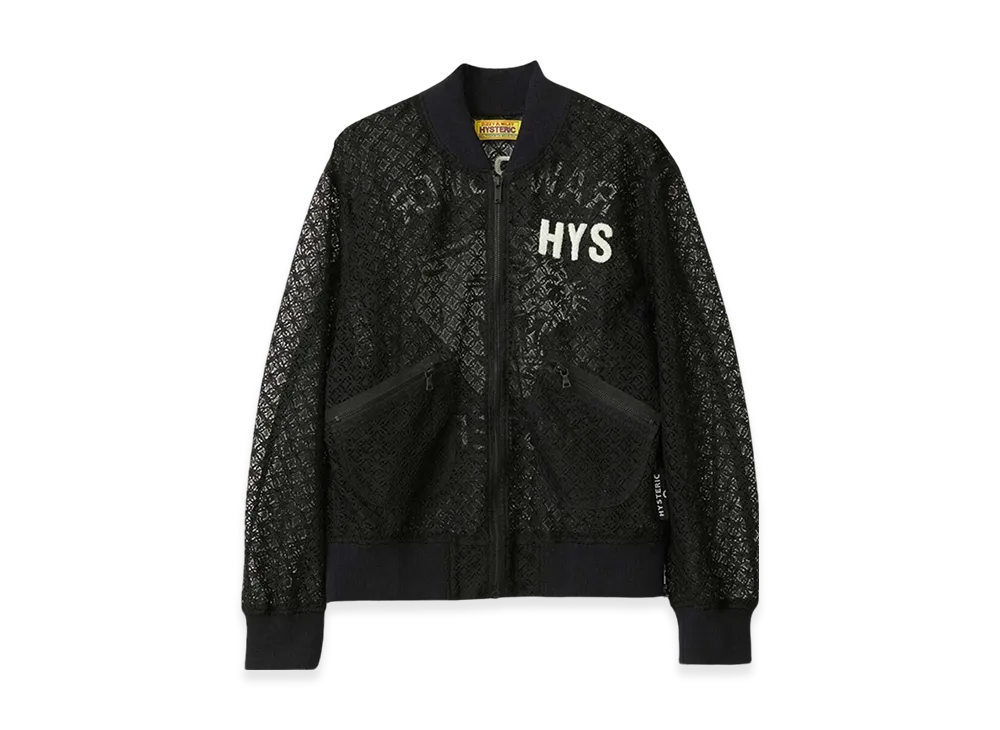 HYSTERIC GLAMOUR Raw Power Hysteric Embroidered Lace Rib Blouson "Black"