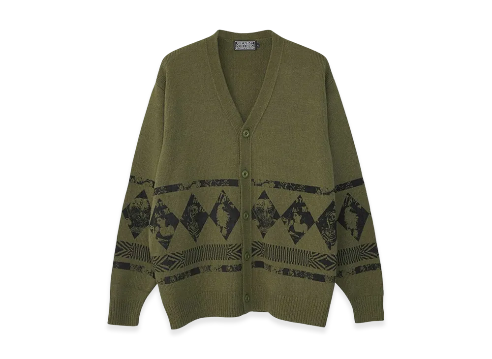 HYSTERIC GLAMOUR Destroy All Monsters Dam Argylle Cardigan "Khaki"
